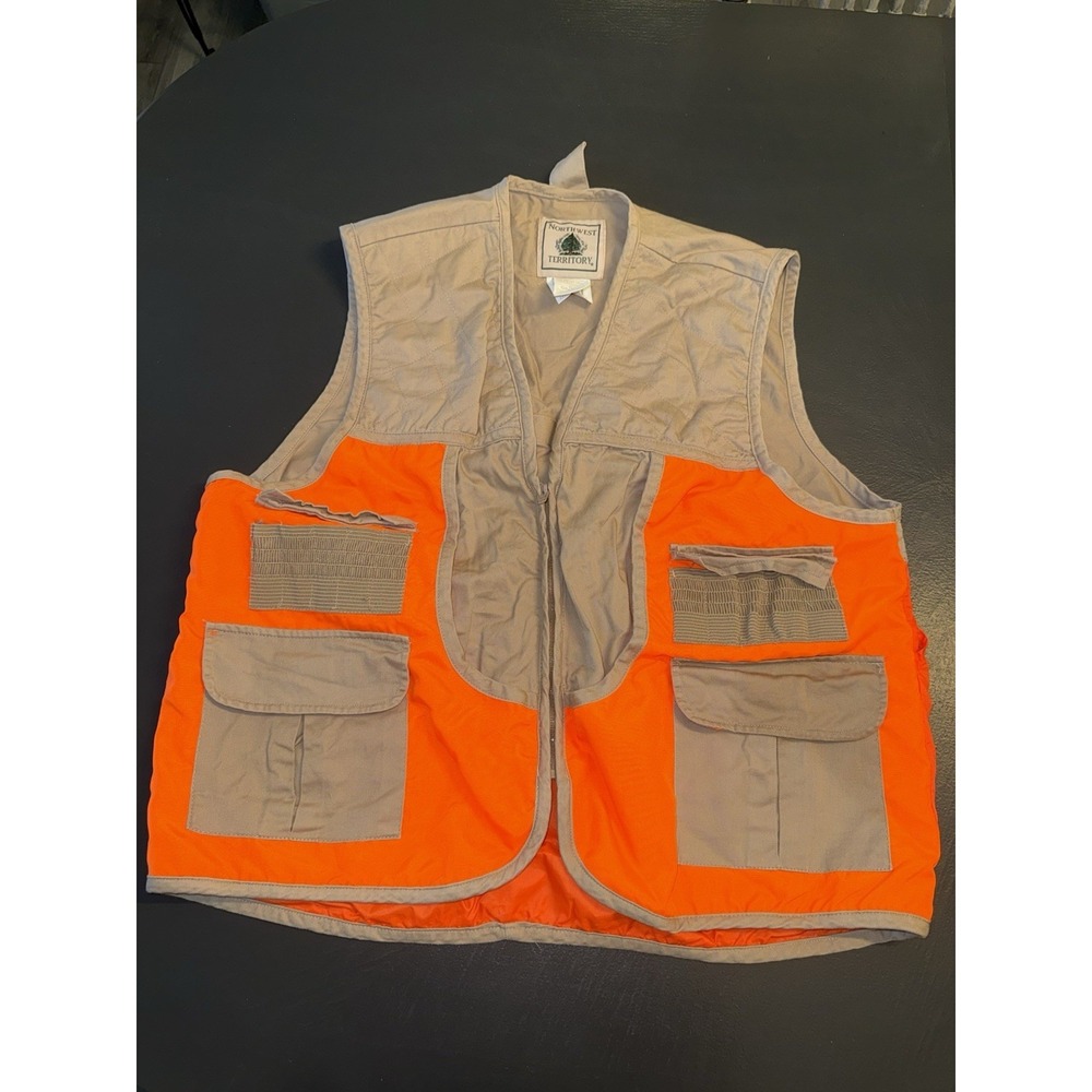 Men's Northwest Territory Hunting Vest Utility Blaze Orange Tan Pockets Sz L